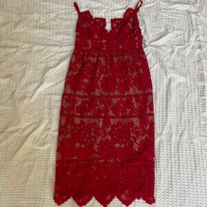 For Love and Lemons Red Lace Midi Dress with Spaghetti Straps.  Size Small